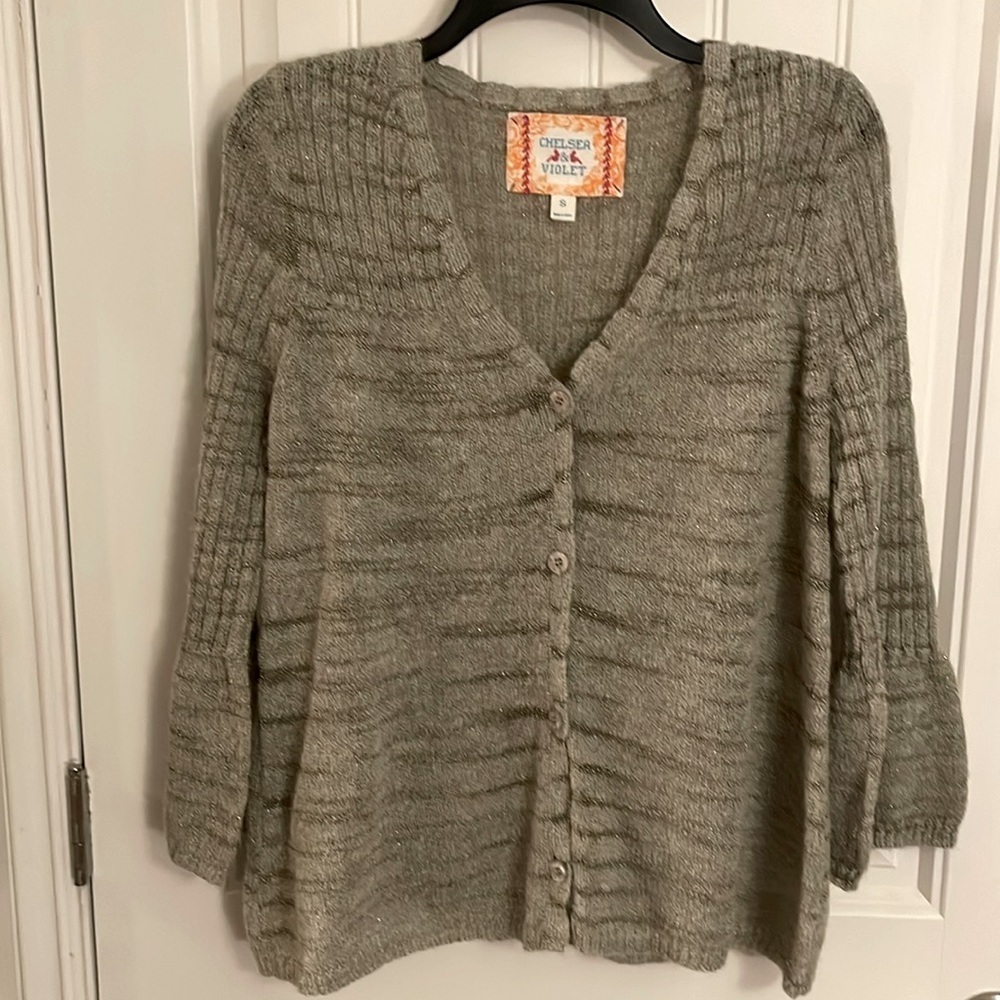 Chelsea & Violet bell sleeve Gray& Tinsel Wool Alpaca Blend Babydoll Cardigan  M
